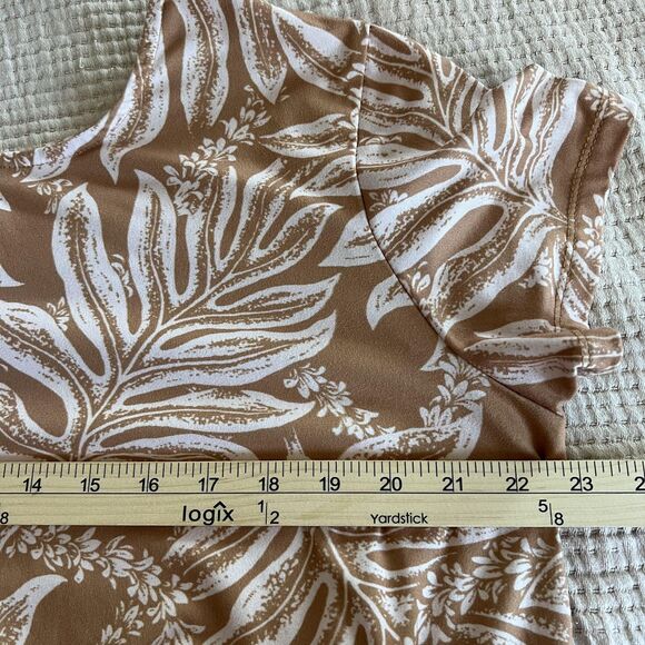 Hula Bay Shirt Womens XL Tan White Tropical Leaf Print Short Sleeve Monsterra - Picture 8 of 10